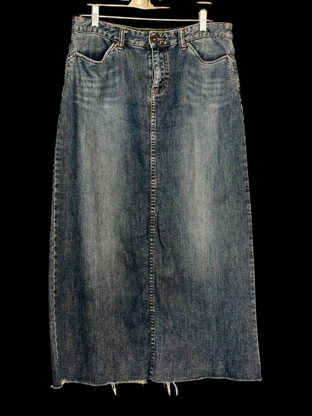 VTG Eddie Bauer Long  Straignt  Denim Jean Skirt w/Back Slit Sz 10